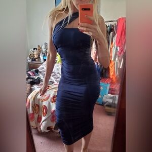 Fashion Nova Chic Navy One-Shoulder Dress